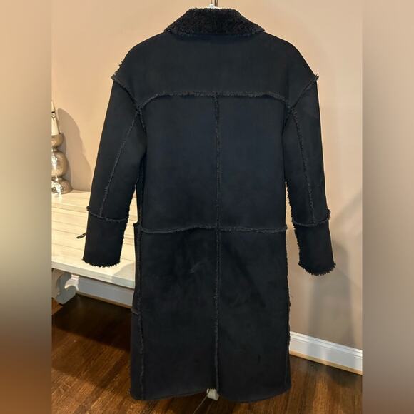 Zara Black REVERSIBLE LONG COAT SUEDE Size XS EUC - Picture 13 of 16